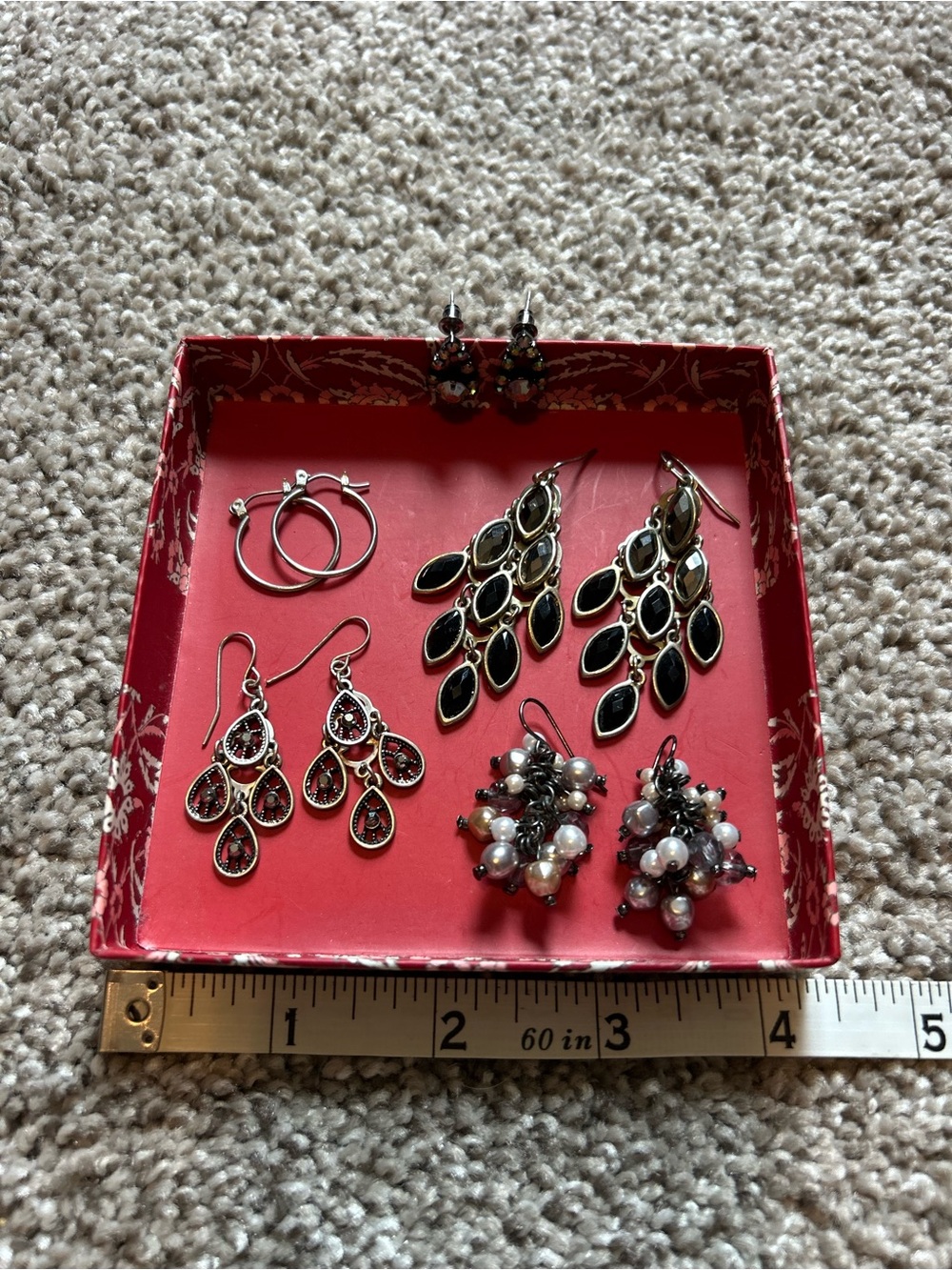 Mixed Black and Silver Women's Dangle Earrings Set of 5